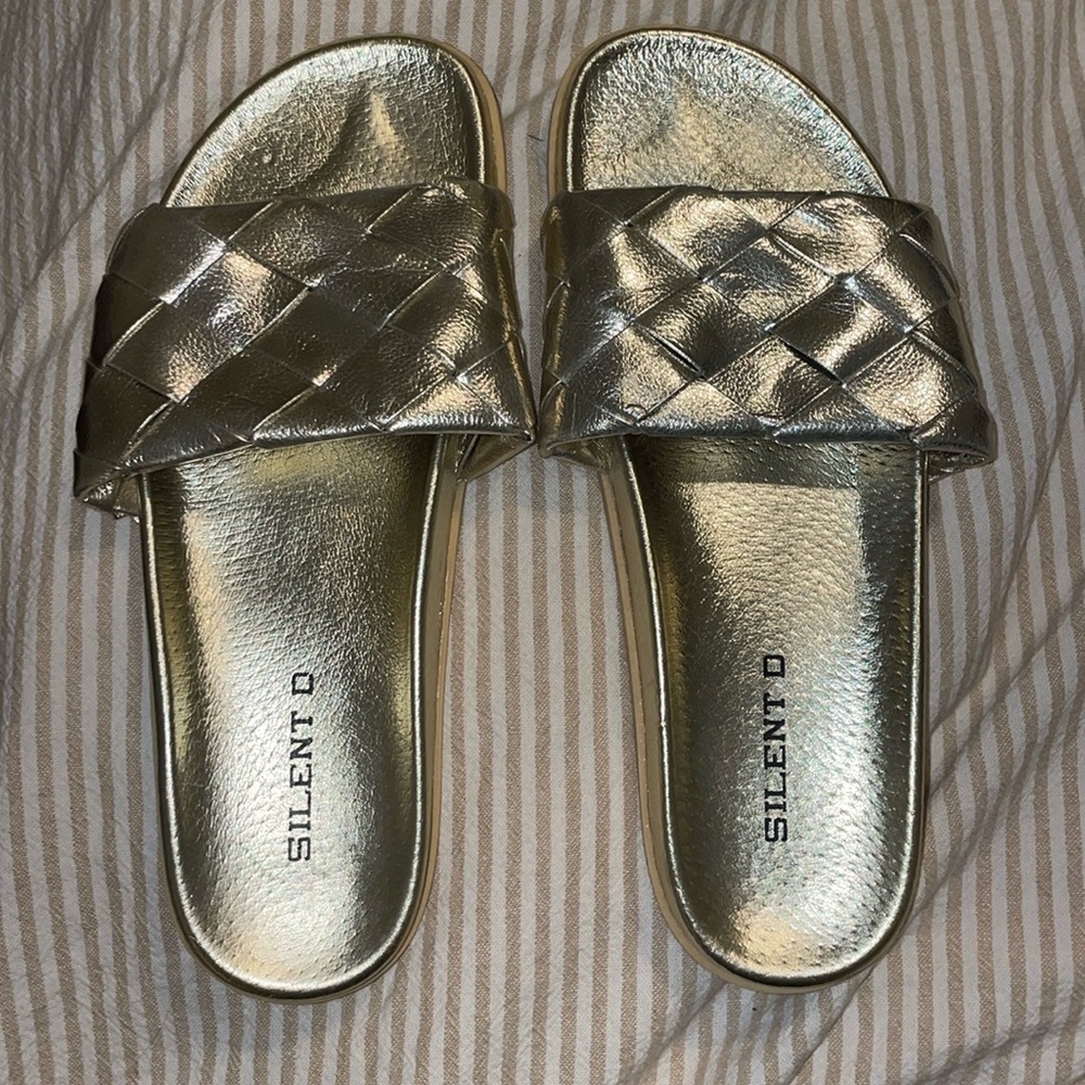 Anthropologie Gold Slide Sandals